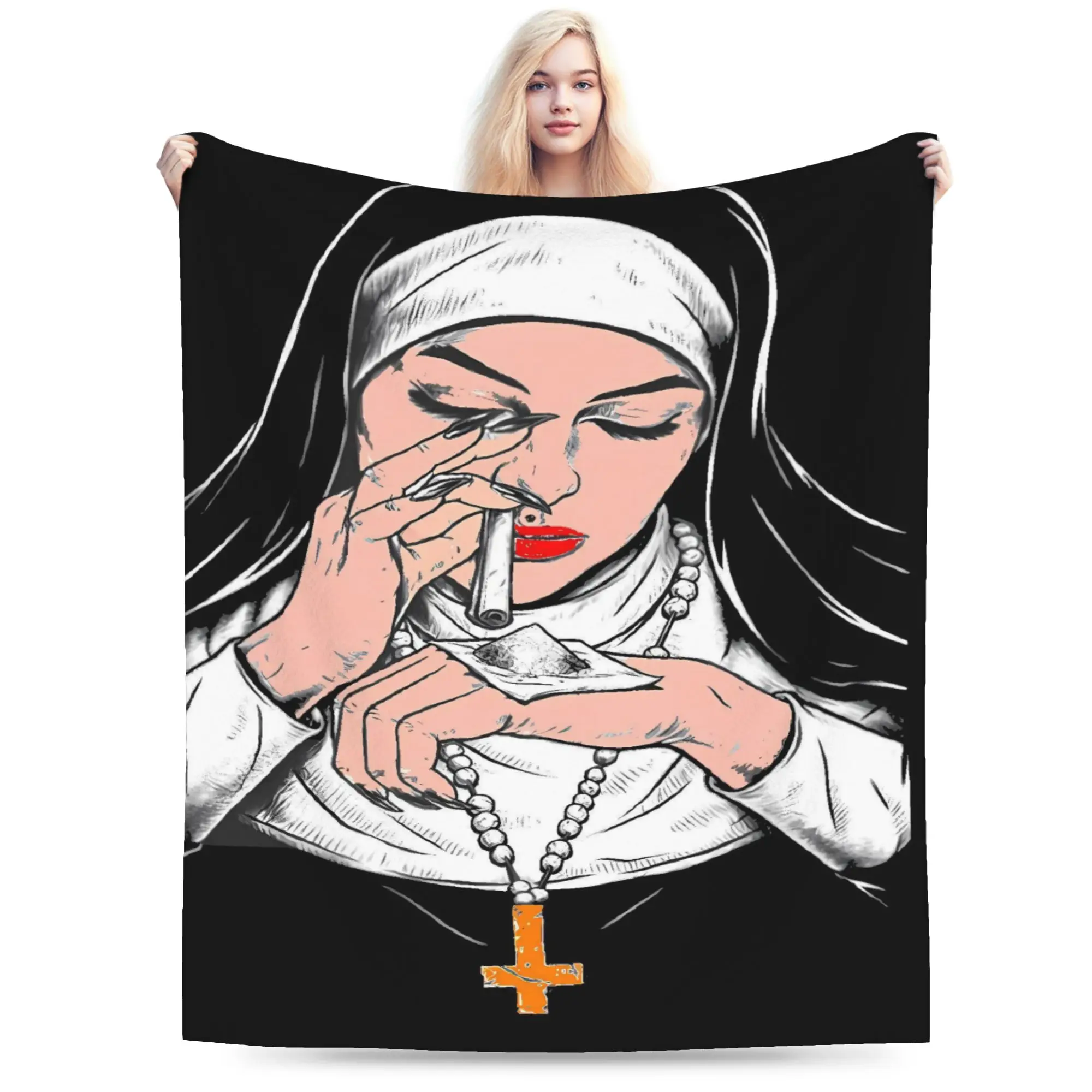 Satanic Bad Evil Nun Tattoo Blanket Quality Super Warm  Bedding Throws Winter Airplane Travel Couch Chair Sofa Bed Bedspread