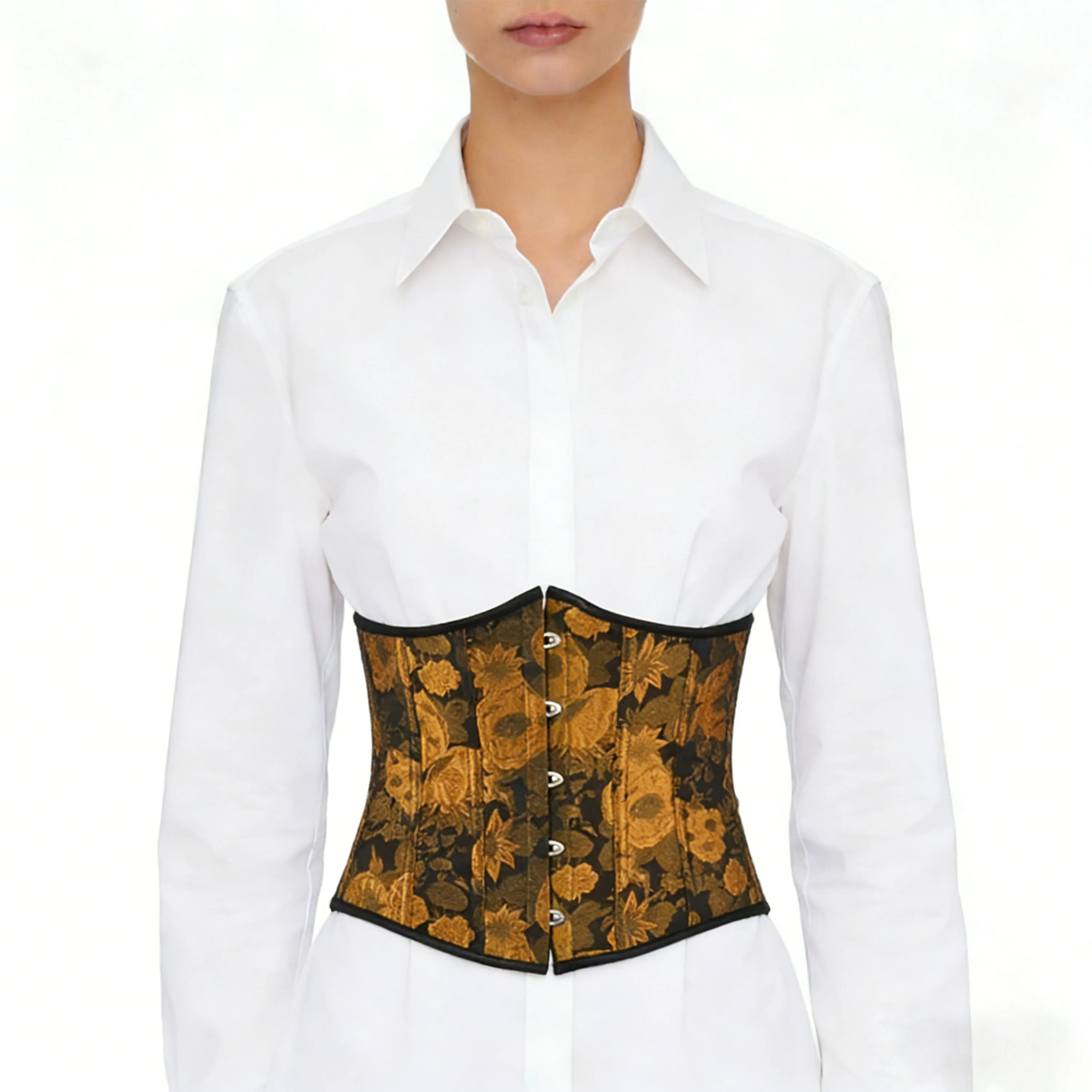 

Sunflower Oil Painting Overbust Corset Vest Vintage Style Lace Shoulder Straps Bustier Crops Tank Top Flower Print