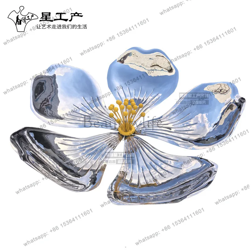 Garden landscape Outdoor water feature Lotus metal stainless steel sculpture ornament