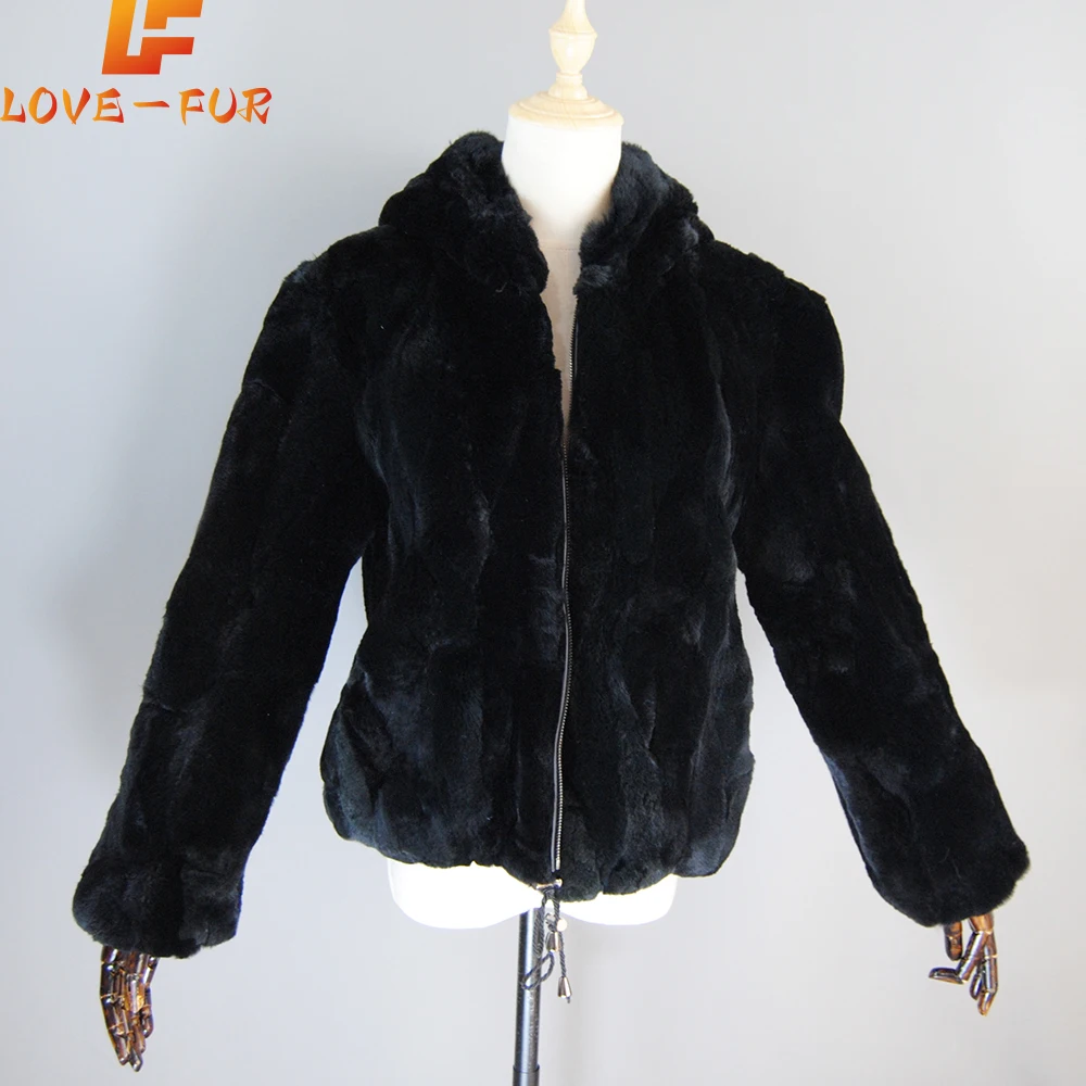 

2024 New Winter Lady Thick Real Rex Rabbit Fur Hooded Coat Natural Warm Rex Rabbit Fur Jacket Women Real Fox Fur Collar Overcoat