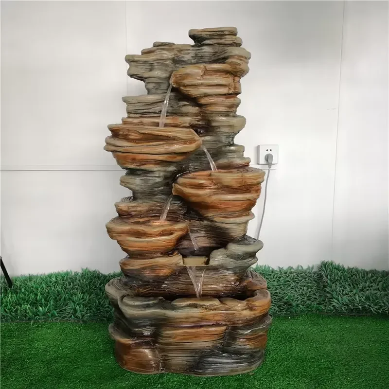 Outdoor LED Fiberglass 5 Tier Waterfall Fountain Garden Decoration Floor Standing Water Feature for Patio Yard Landscape