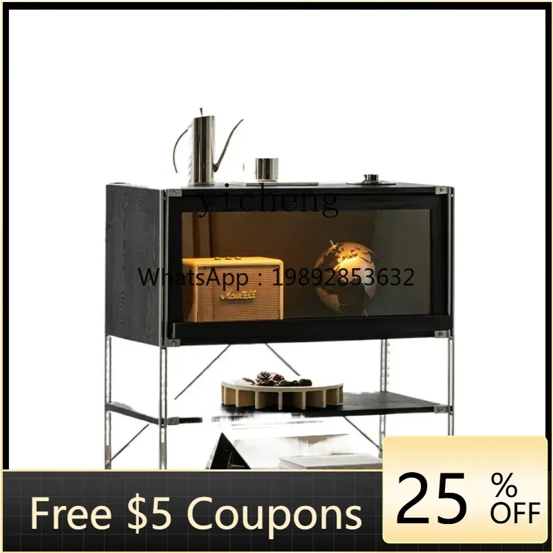 WW Furniture Black Display Cabinet Solid Wood Storage Modern Simple Storage Side Cabinet Shelf