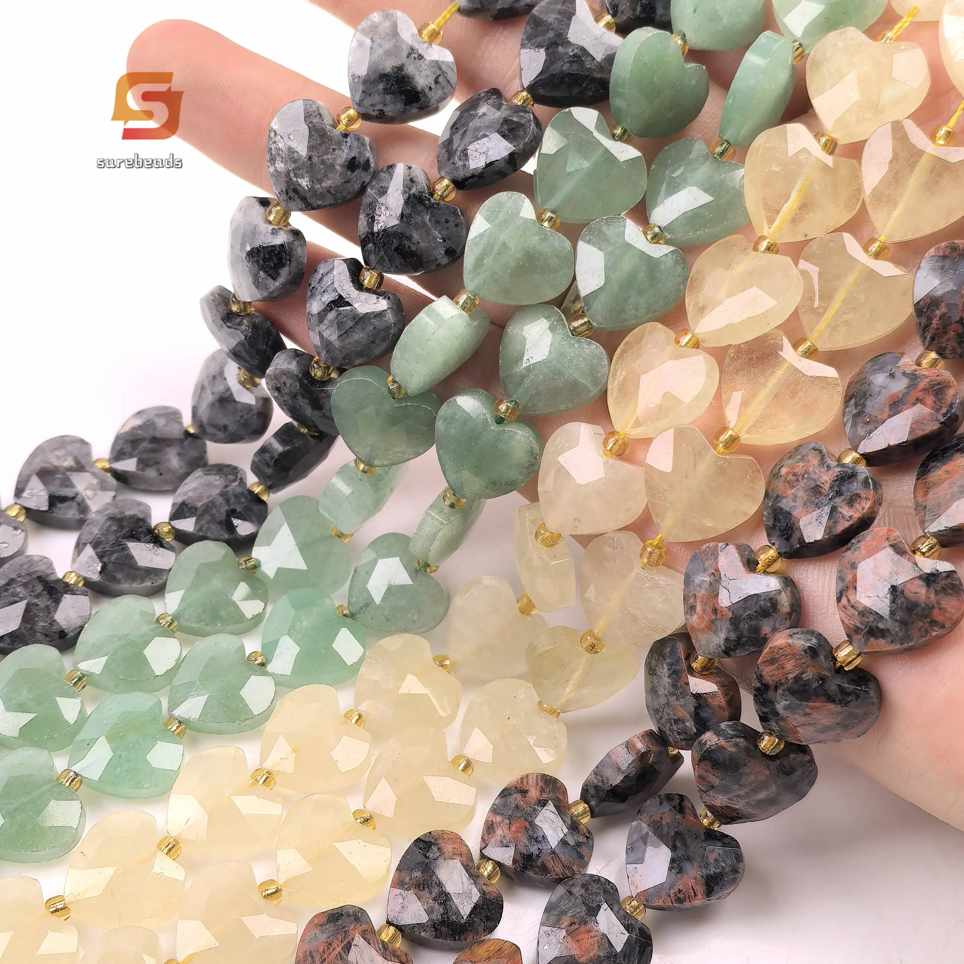 

15.5"strand Faceted Gemstone Heart Loose Beads Bulk,Labradorite Aventurine Lemon Quartz Pendant Bracelet Necklace Jewelry Making