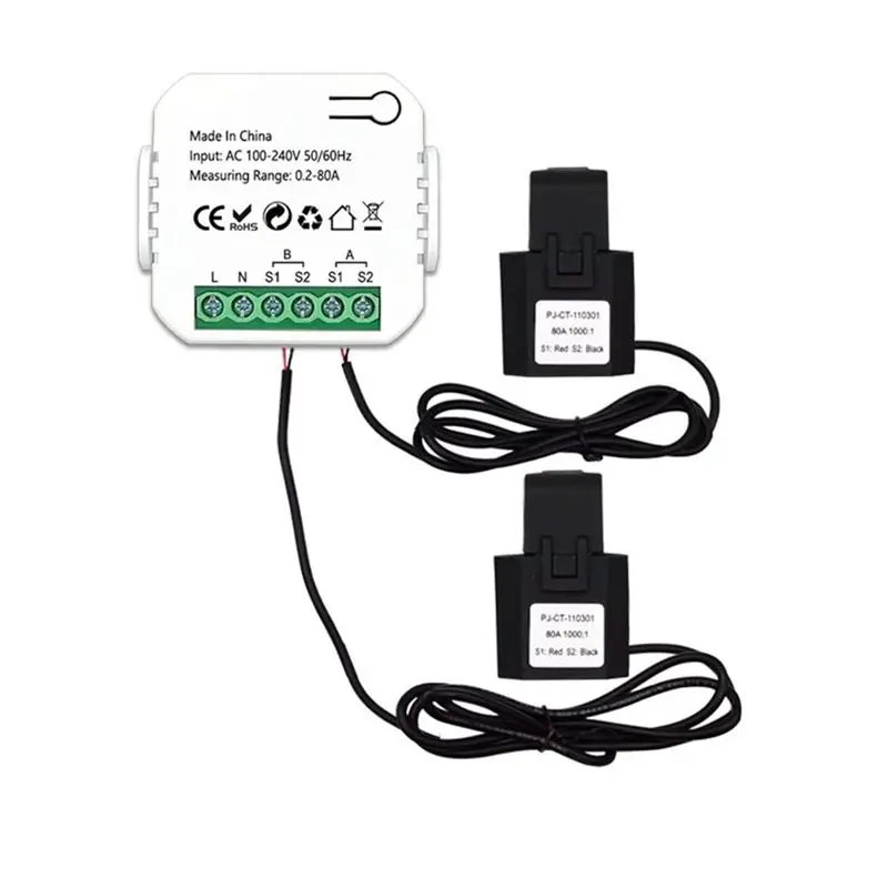 

A29F-Tuya Smart Zigbee Energy Meter 2 Way Bidirectional With Current Sensor Clamp App Monitor Power 100-240VAC,2 Channels 2CT Du