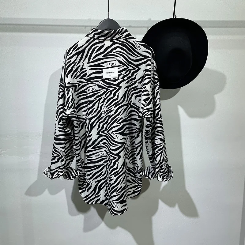 Autumn European and American fashion brand zebra-print loose casual long-sleeved shirt simple popular languid breeze retro top