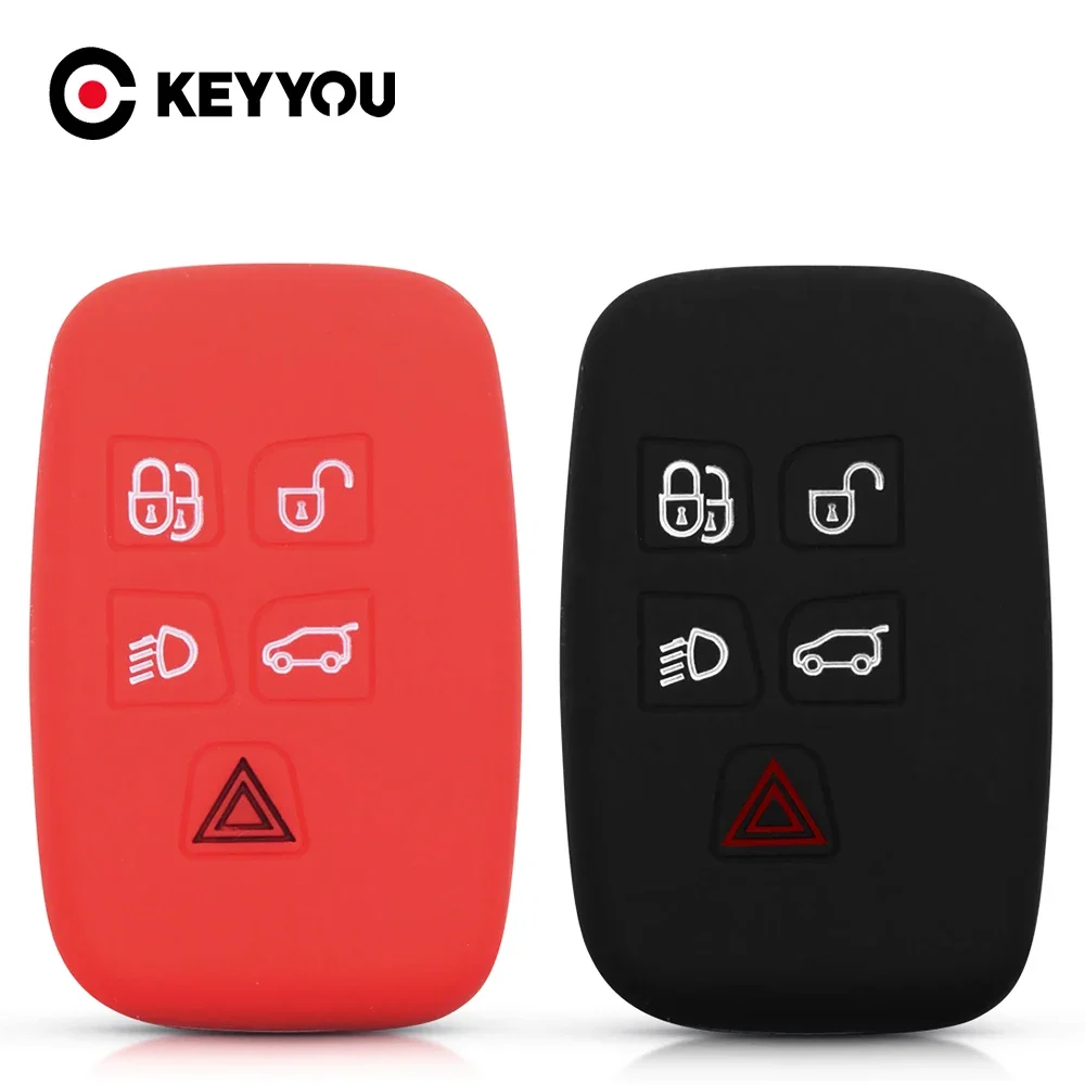 KEYYOU Silicone Key Case For Land Rover Discovery 4 Freelander 3 Range Rover Sport Evoque Vogue Smart Remote Cover Fob 5 Buttons