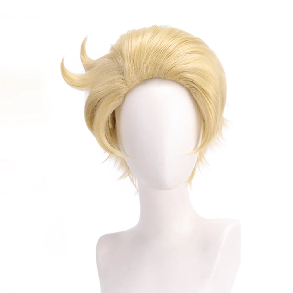 Short Straight Blonde Synthetic Wig Fluffy Women and Men Anime Cosplay Heat Resistant Wig for Daily Party