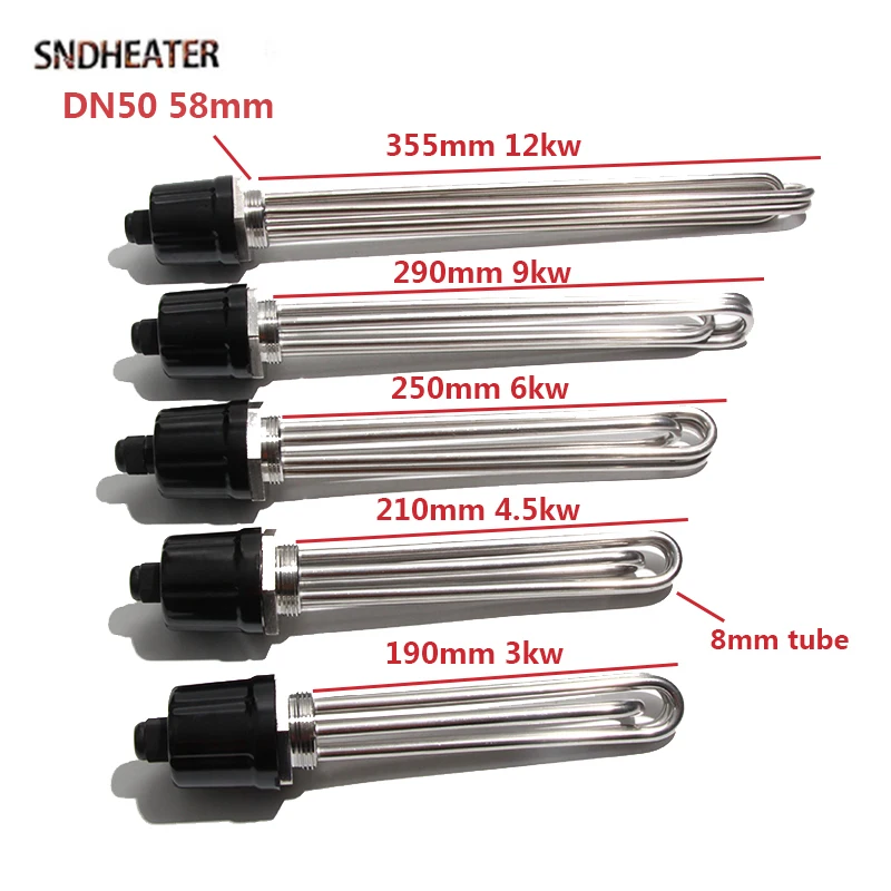 SNDHEATER DN50 58mm elektryczny słoneczny element oporowy do ogrzewania wody 3KW 6KW 9KW 12KW rura kotła destylacyjnego ze stali nierdzewnej