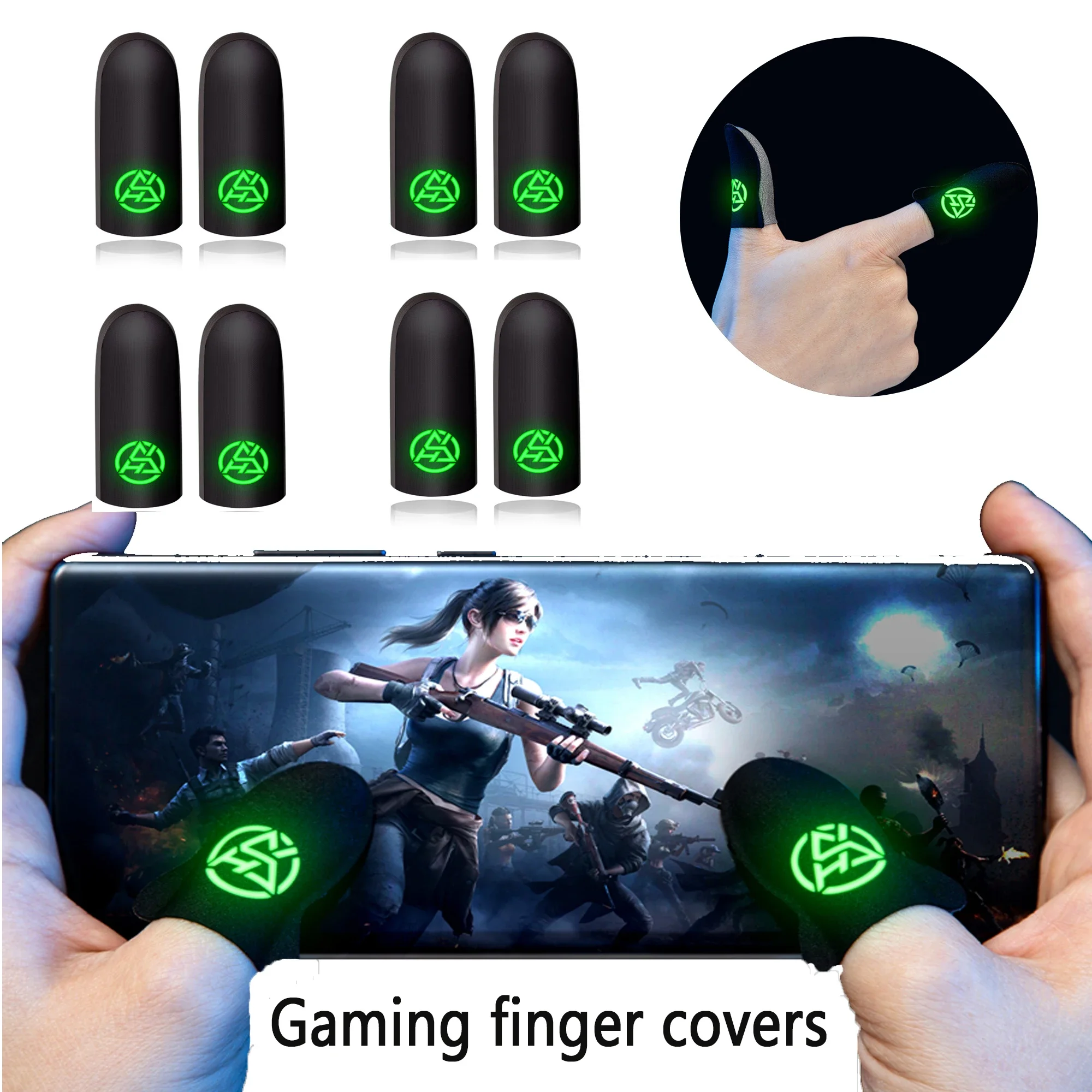 6Pcs Mobile Game Fingertip Gloves For PUBG Gamer Sweatproof Anti-Slip Luminous Game Finger Sleeve Breathable Gaming Finger Cover