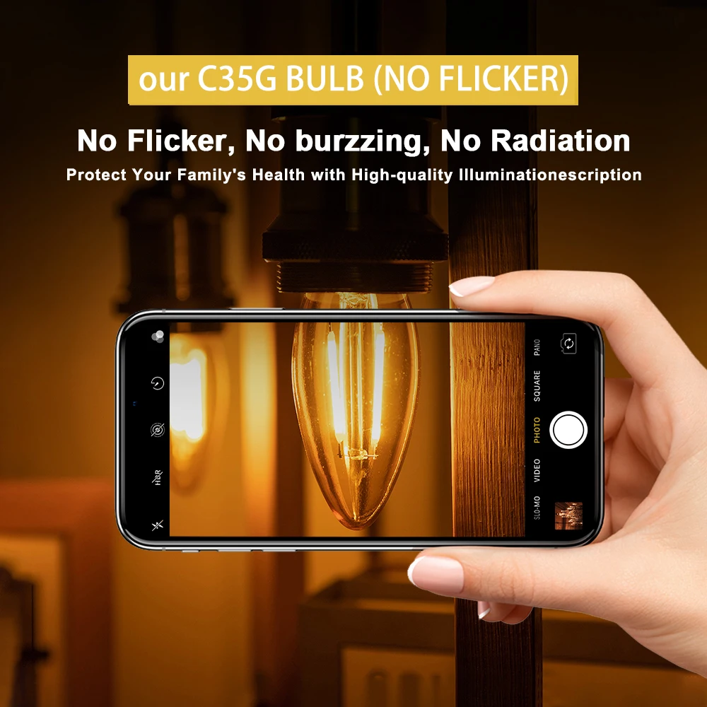 Dimmable C35G Amber Glass E14S Led Light Bulbs 220V Filament Lamp 6W Candle Lights Warm White 2700K Replaceable Chandelier Decor