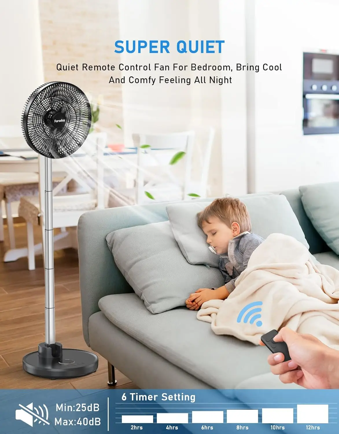 Oscillating Standing Fan 12” Foldable Portable Quiet Floor Fan 12000mAh Rechargeable Pedestal Fan with Remote, Timer Set