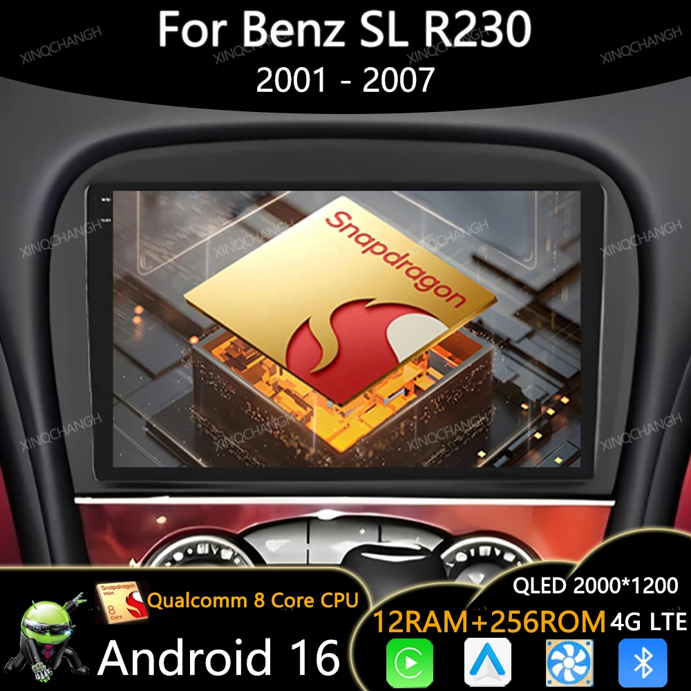 Android 16 Car Radio For Mercedes Benz SL R230 SL350 SL500 SL55 SL600 SL65 2001 - 2007 Qualcomm QLED Navigation GPS 4G WIFI 2DIN