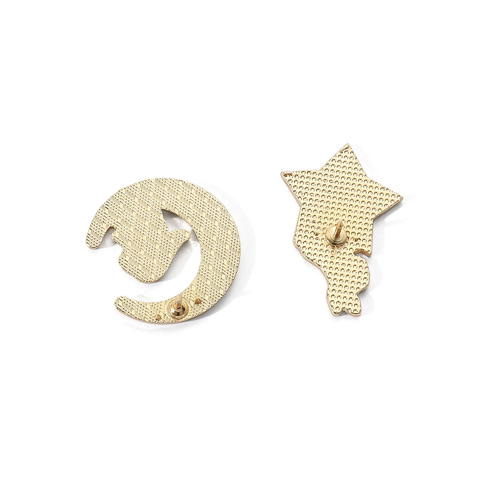 2 Pcs Cute Rabbit Brooch Fashionable Little Stars Moon Space Elements Couple Badges Enamel Pin Backpack Clothing Accessories