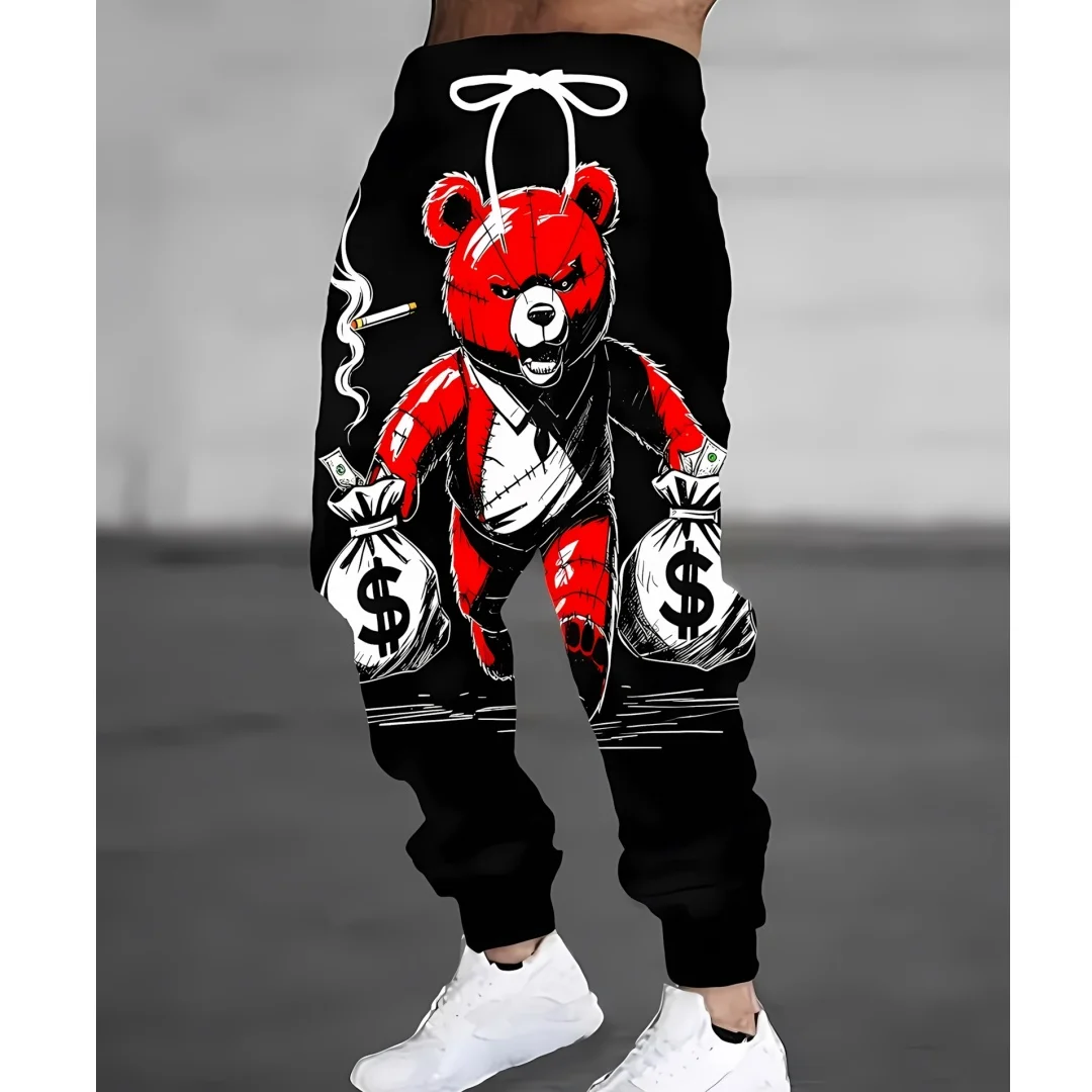 

Fashion Street Style Men's Sports Pants Cool Bear Cash Graphic Print Sweatpants Trend Hip Hop Trousers Daily Casual Male Clothes