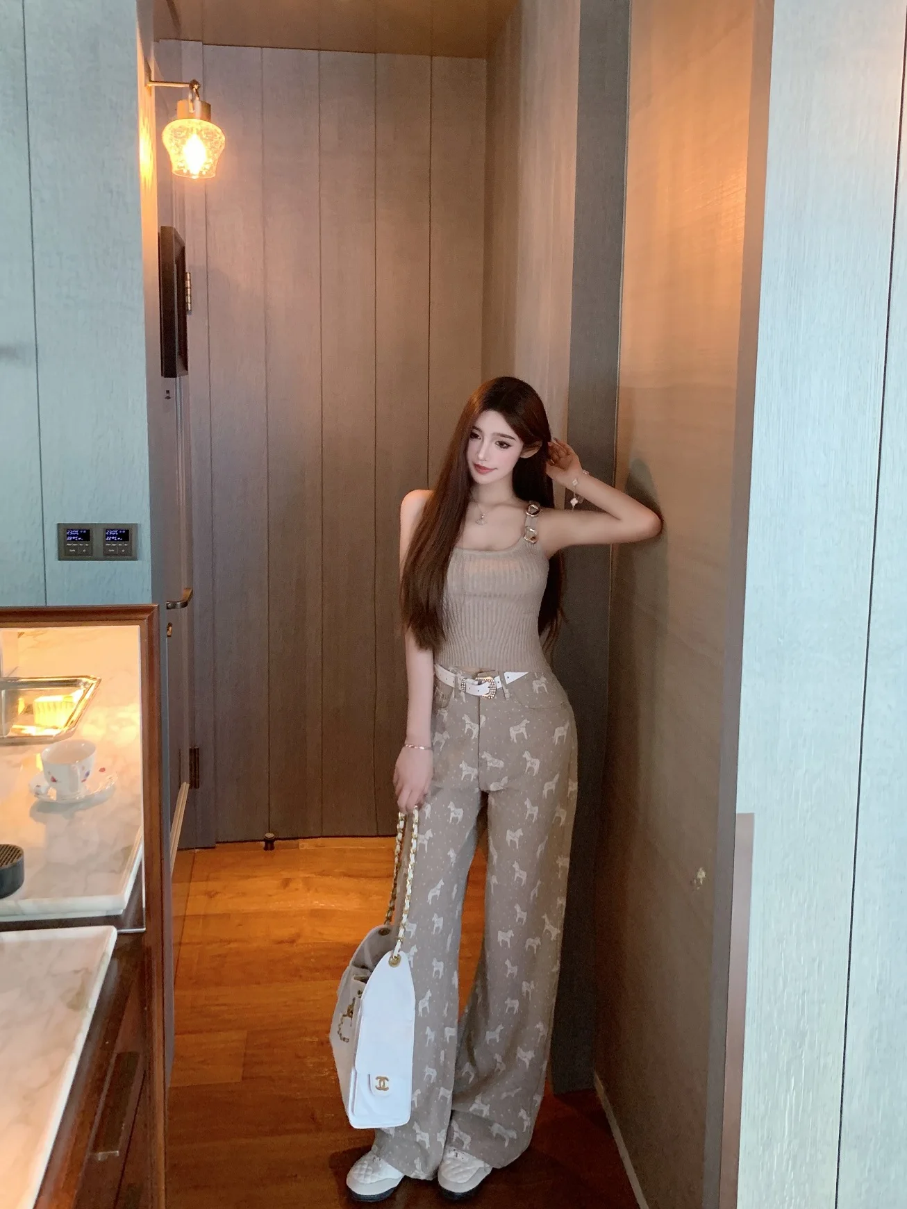 

Джинсы Luna 326: Новые повседневные широкие джинсы с узором, высокой талией и застежкой-молнией, весенняя коллекция, женские джинсовые брюки