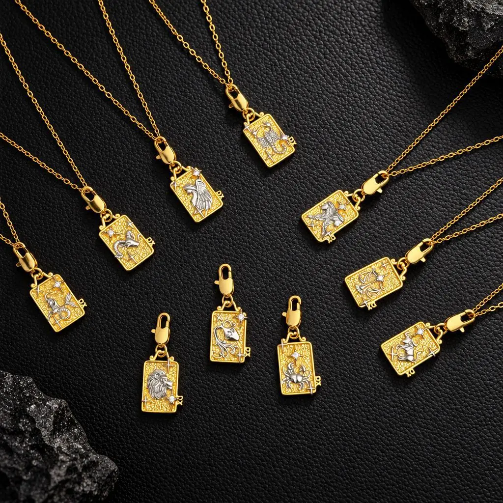 Bracelet Hand String European And American Tarot Style Twelve Constellations Double-Sided Square Pendant Necklace Double-Color