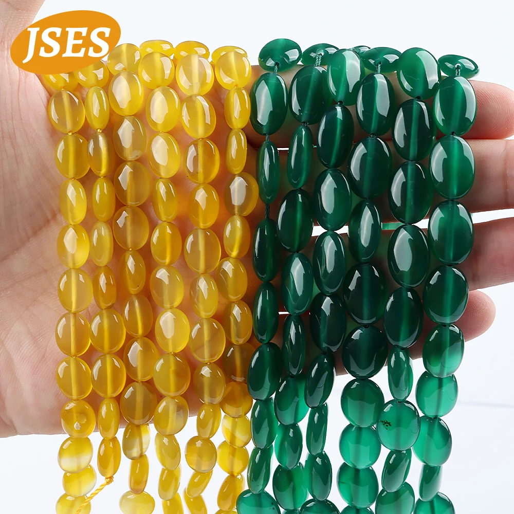 

Natural Yellow Green Agate Onyx Spacer Loose Stone Beads Oval Shape for Jewelry Making Bracelet Necklace Charms DIY Accessories