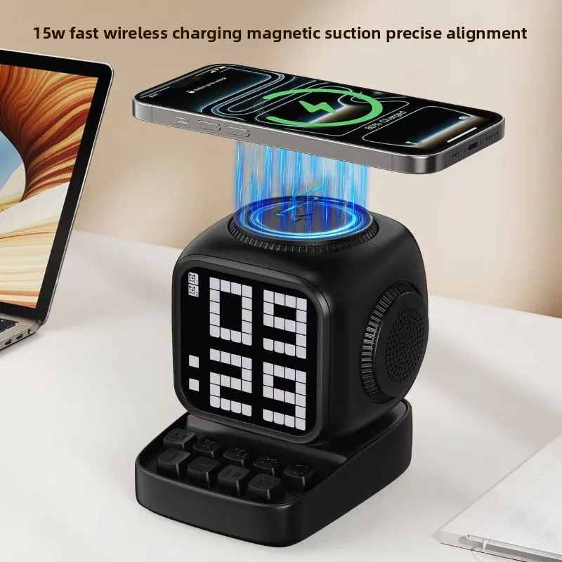 Pixel Bluetooth speaker, wireless charger with display screen, magnetic smart speaker