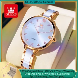 OLEVS-reloj de cuarzo para mujer, accesorio con movimiento japonés, resistente al agua hasta 30M, elegante correa de cerámica, regalo para el Día de San Valentín