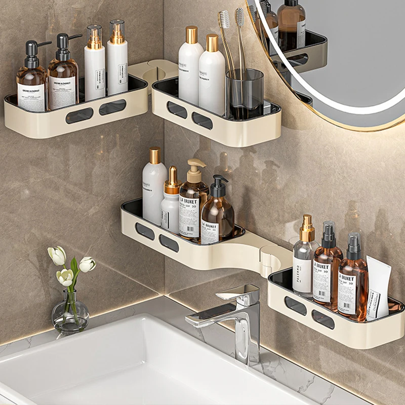 Rotating Bathroom Shelf Organizer 360° Adjustable Wall Mounted Storage Rack Thickened ABS No Drilling Required for Toiletries