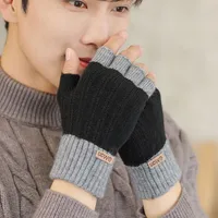 Gants tricotés demi-doigt sans doigts pour hommes, 2 paires, pour le bureau, chauds, épais, élastiques, pour la conduite, hiver 3