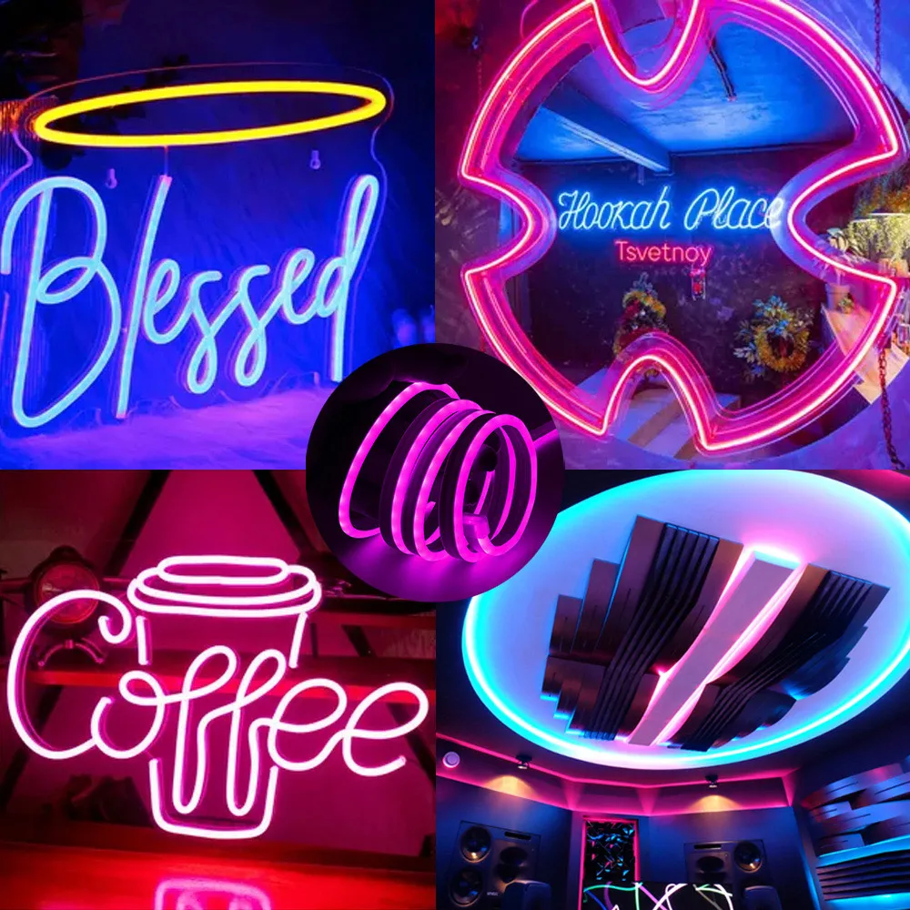 DC 12V 24V LED Neon Light Strip Waterproof Neon Sign 6X12mm Silicone Rope Lights Flexible Lamp Decoration with DC Plug/2pin Wire