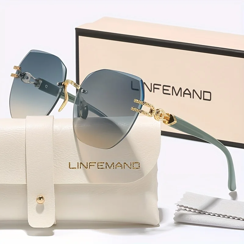 LINFEMAND Mode Geometrie Leichte rahmenlose dekorative Brille UV400 Damen Party Tanz Überraschung Einzigartiges Festival Geschenk – Detail 7