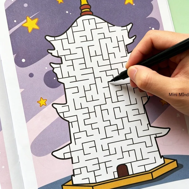 Fun Maze Puzzle Drawing Book,32 Different Patterns, Animal Maze Painting Coloring Book,Concentration Training Puzzle Game Book