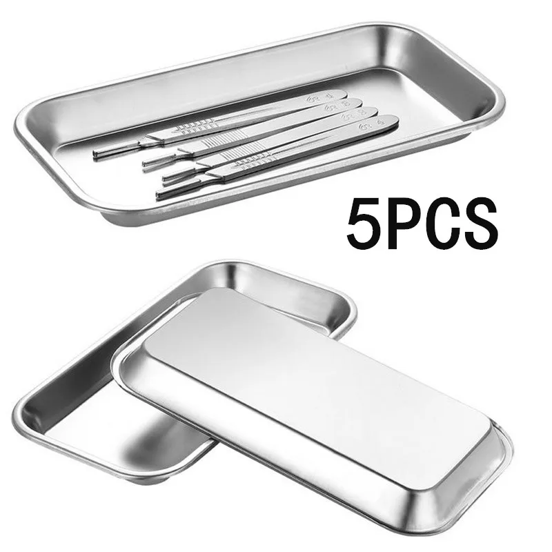 Stainless Steel Kitchen Tray Dental Medical Tool Tray Nail Tattoo Jewelry Storage Dish 1/2/5pcs Set for Home And Office