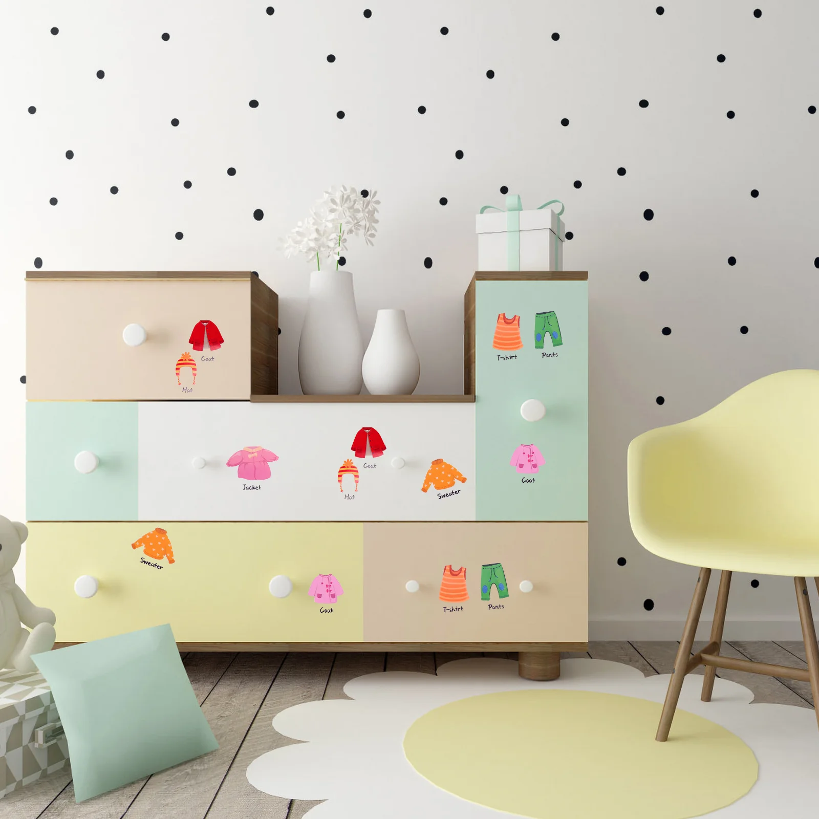 مجموعة واحدة من ملصقات الملابس لخزانة الملابس، طريقة مريحة لتنظيم صناديق الملابس لديكور الغرفة، شارات فرز الملابس #1