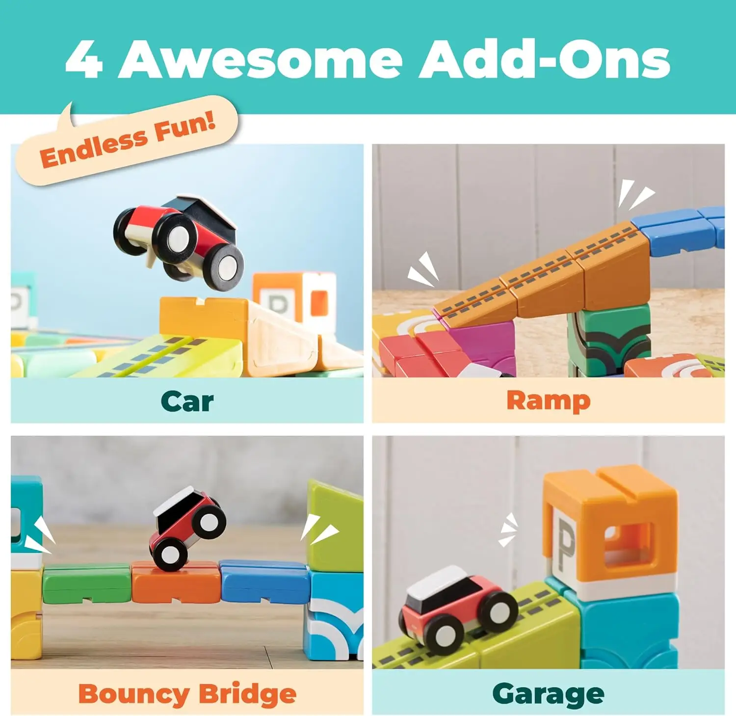 Juego de vías de bloques de construcción magnéticos para coche, 46 Uds., juguetes de aprendizaje STEM para niños de 4 a 8 años, bloques magnéticos sensoriales con 2 Push-and-go C