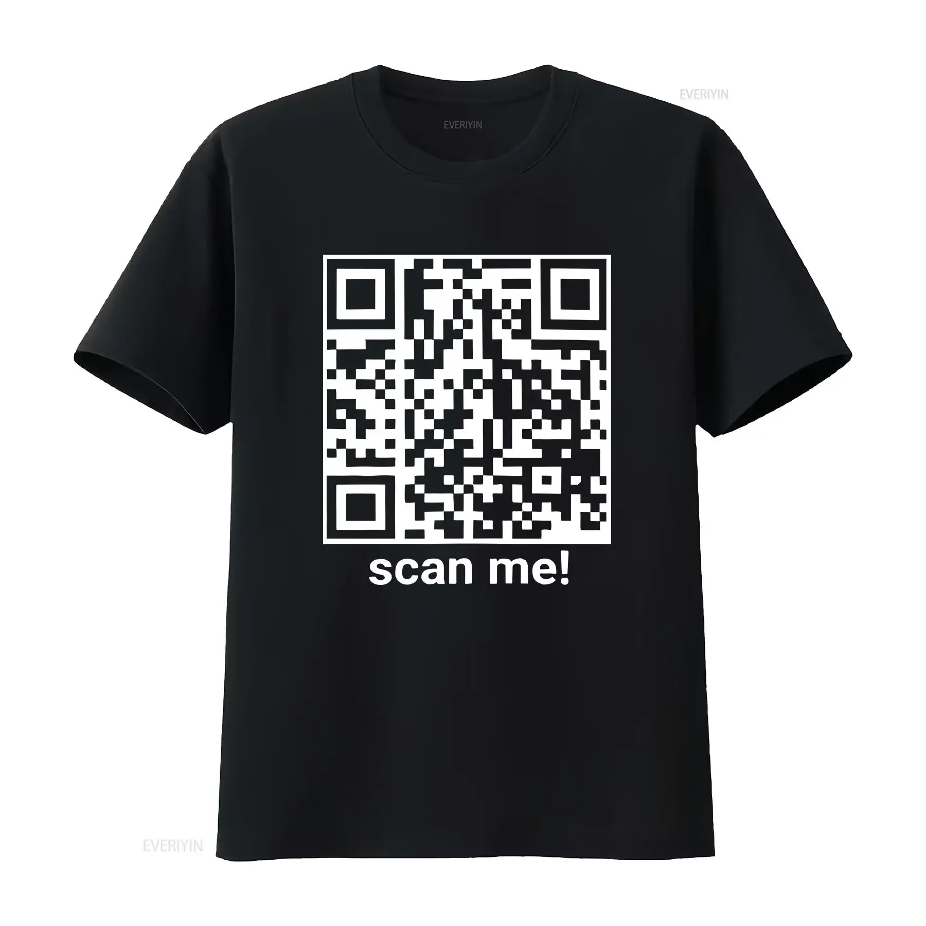 Introducing the QR Code T Shirt in black long or short sleeves vintage Washed Stretched homme Casual Unisex fashion