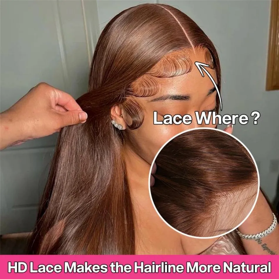 الشوكولاته براون شعر طبيعي مفرود الباروكات 13X6 Hd الدانتيل الشفاف الباروكات الأمامية قبل قطعها الملونة البرازيلي 230 الكثافة 30 بوصة #2