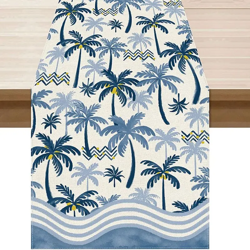 VIKAMA Summer Coastal Table Runner Vintage Nautical Starfish Seashell Linen Table Cover For Farmhouse Dining Kitchen Decor