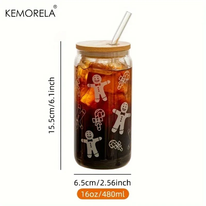 1/4 قطعة عيد الميلاد كوب زجاجي البيرة يمكن القهوة القدح مع غطاء وقش شجرة عيد الميلاد الأيائل بهلوان 480 مللي أكواب للشرب درينكوير الهدايا