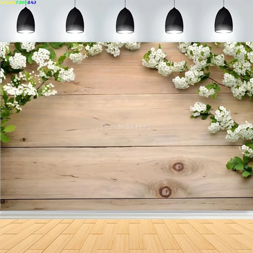 

Wooden Planks With Flower Product Photography Backdrops Spring Wood Boards Birthday Portrait Photo Studio Background SD-01