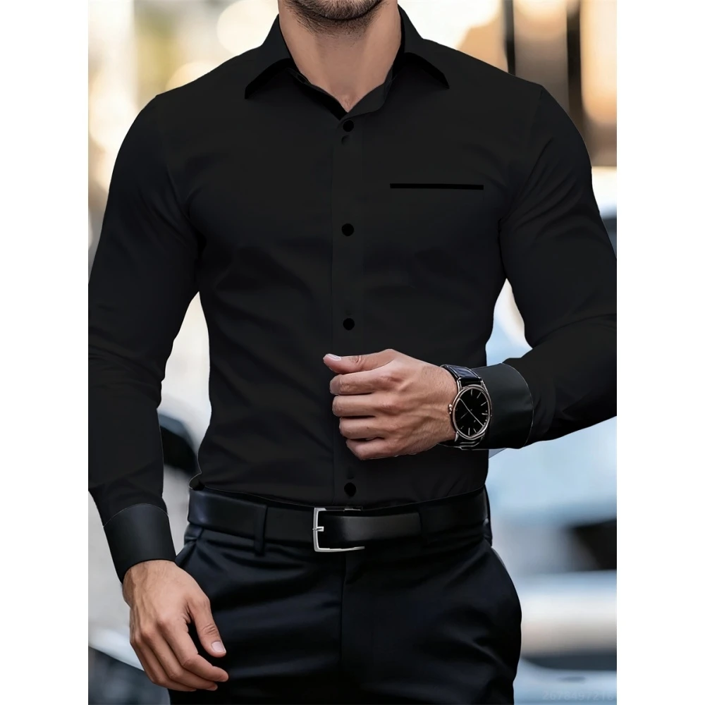 Men's Shirts Men's Business Casual Long Sleeved Shirts English Style Double Button Shirt Lapel Clothing Shirt Men's Fashion Tops