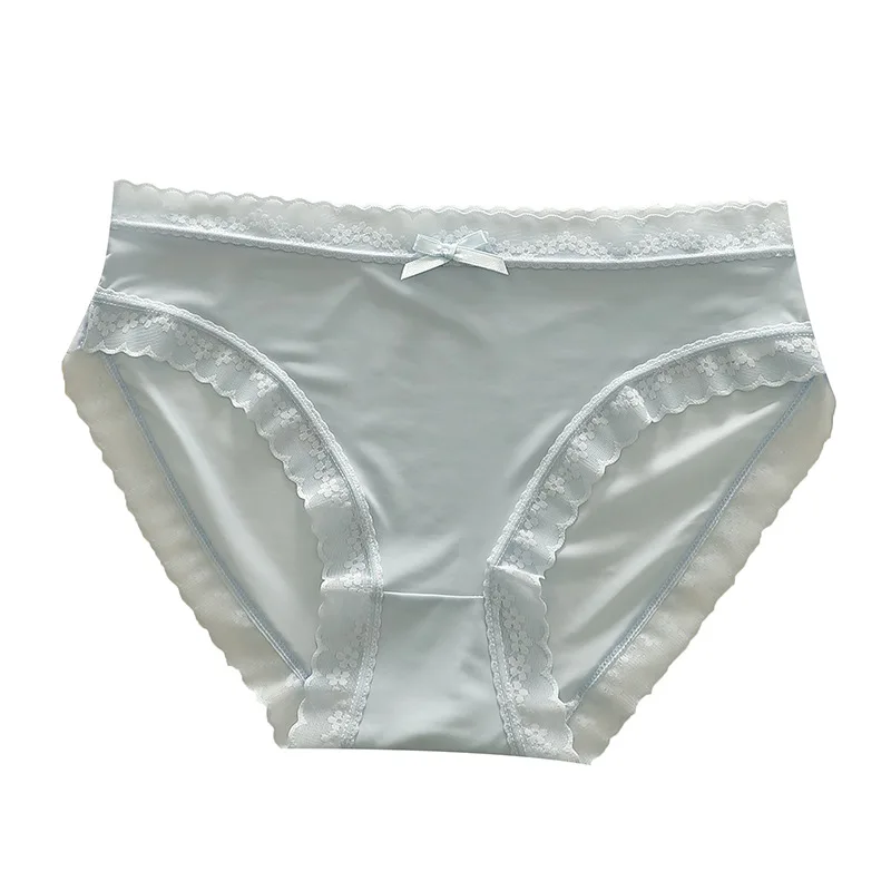 Ropa interior de seda helada para mujer, bragas con máscara de cintura media sin costuras de secado rápido, bragas sexys con adornos de encaje de estilo japonés para adolescentes, 3 piezas