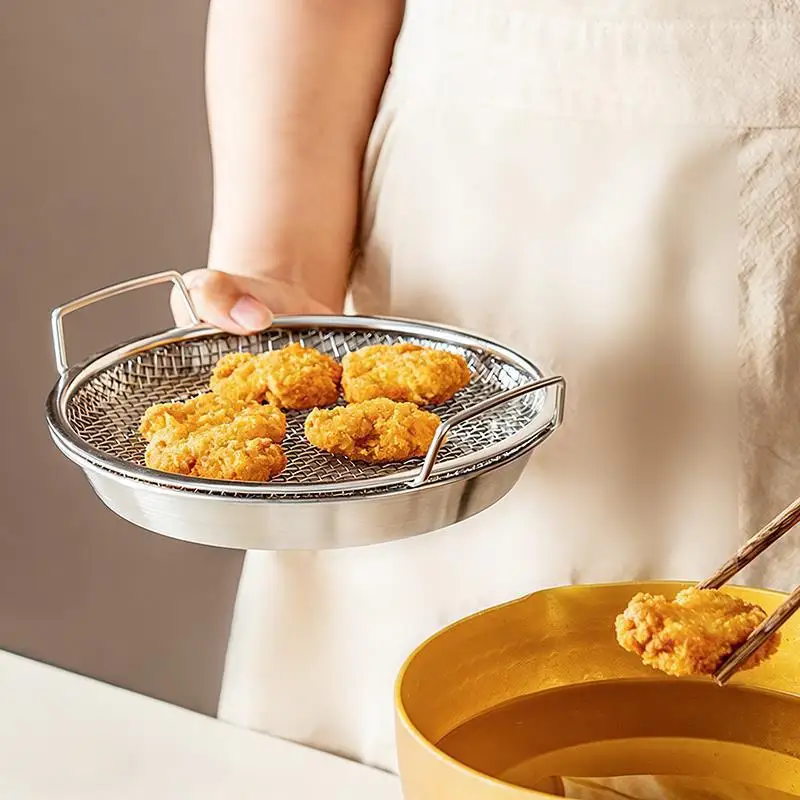 Stainless Steel Frying Oil Filter Basket Kitchen Drain Oil Residue Filter Household Frying Pan Strainer Water Control Tool