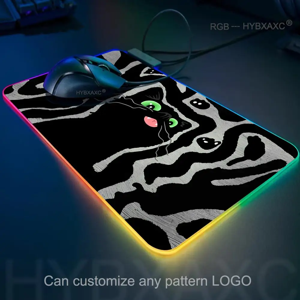 900X400 HYBXAXC Art Black Cat Mouse Pad XXL Cute Line Game Mouse Pad RGB Gaming Mouse Pad Desk Mat HD Gamer Large LED Light XXL
