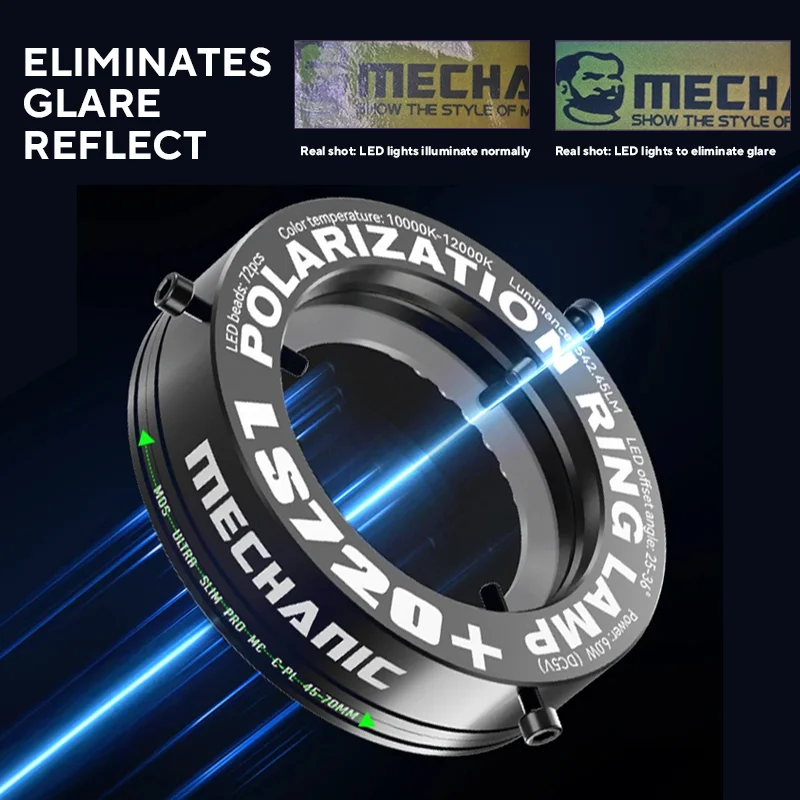 Mechanic LS720+ Polarized Microscope Ring Light Illuminator Anti Glare LED Microscope Ring Lamp for Precision Soldering Repair