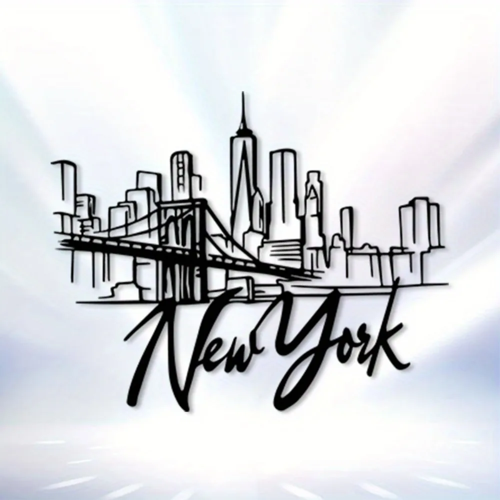 CIFBUY Metal Wall Art Iron Cityscape Brooklyn Bridge Manhattan Skyscrapers Rustproof Decor For Living Room Office Gift