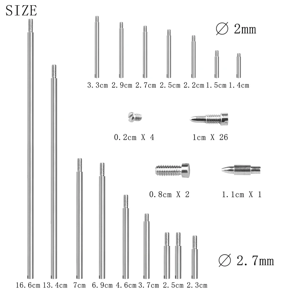 Alto Saxophone Accessory Set 16 Threaded Shaft Rods + 32 Small and Large Screws + 1 Tapered Shaft Peg Replacement Accessories