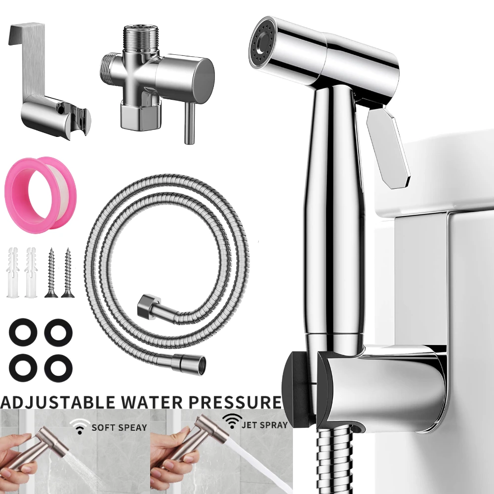 

Handheld Stainless Steel Bidet Sprayer for Toilet Faucet Spray Gun Adjustable Water Pressure With Hoses for Feminine Wash US/UK
