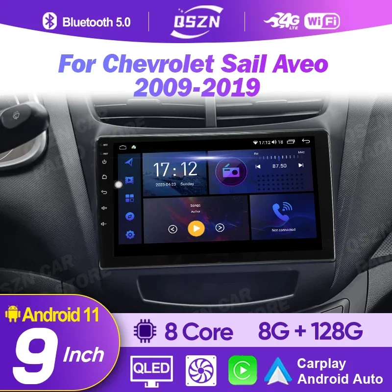 

9" QLED Screen Multimedia Video Player For Chevrolet Sail Aveo 2009 - 2019 CarPlay Android 12 Auto GPS Navigation Stereo Radio