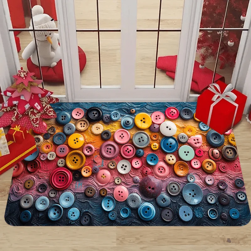 Colorful Buttons Doormat, Vintage Sewing Pattern Floor Rug, Non-Slip Welcome Mat for Craft Room Entryway Home Decor Gift
