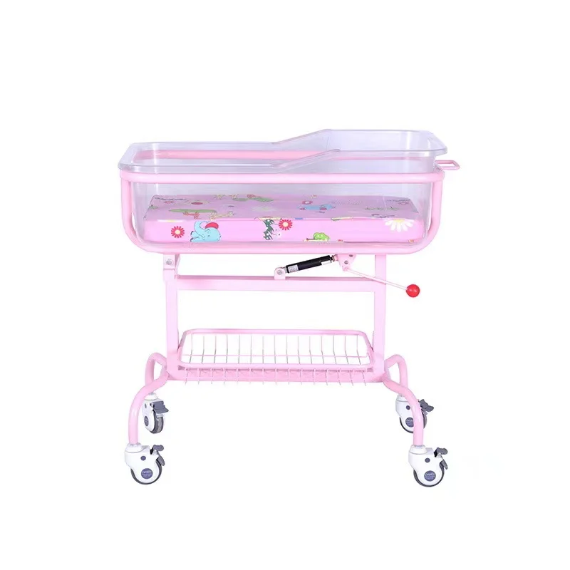 Deluxe Hospital Baby Cradle Adjustable Children's Beds with Wheels Metal and Plastic Hospital Furniture
