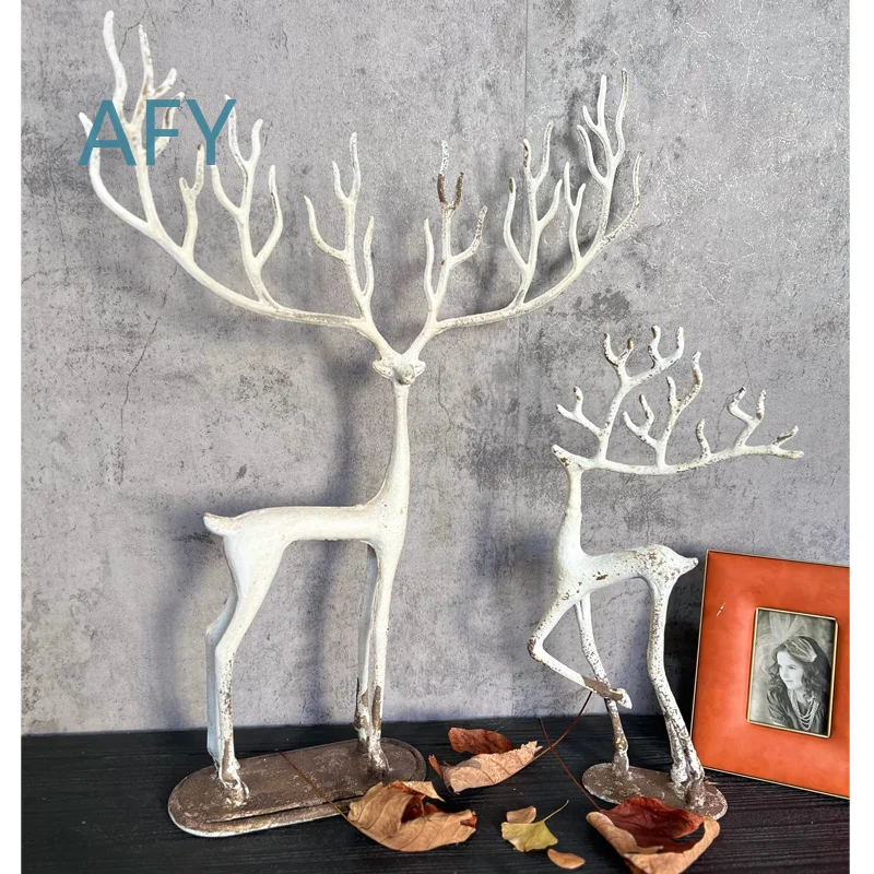 French European Vintage Cast Iron Deer Decor for Tabletop Stand for Home Decor Living Room Bedroom Office Desk Accent