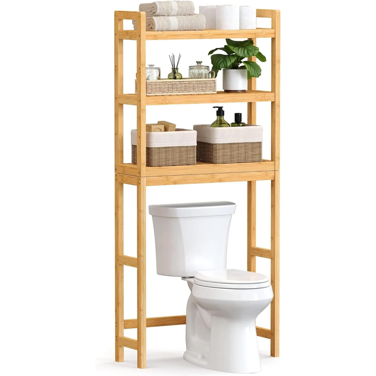 

SONGMICS Over The Toilet Storage, 3-Tier Bamboo Over Toilet Bathroom Organizer with Adjustable Shelf, Fit Most Toilets,