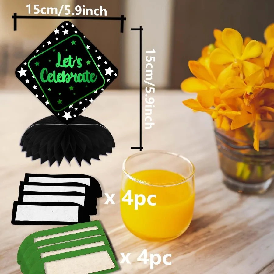 عيد ميلاد سعيد السادس عشر باللونين الأخضر والأسود قطع مركزية على شكل قرص العسل بالونات ديكور للطاولات وديكورات الطاولة للفتيات #3